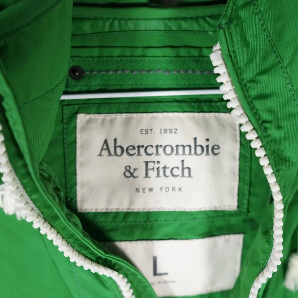 Abercrombie & Fitch Green Full Zip Nylon Jacket Patch Logo Large